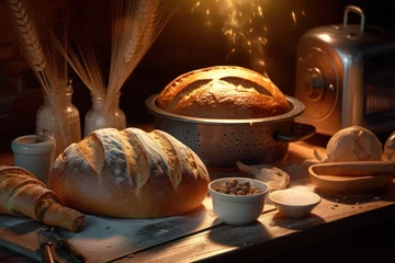 Foto op Plexiglas bake bread in front oven and stuff food photography © MeyKitchen