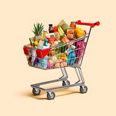 The art of grocery shopping, a snapshot of a cart filled with edibles, shopping cart with fruit