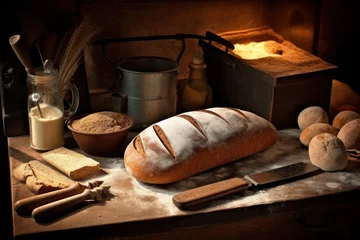 Deurstickers Brood bake bread in front oven and stuff food photography