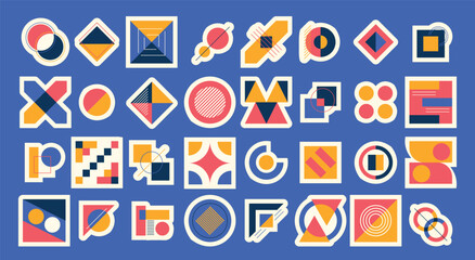Geometric Bauhaus Pattern Stickers Set. Elements Collection with Bold Shapes and Vibrant Colors For Design Enthusiasts