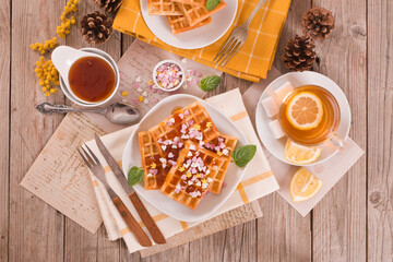 Waffles with jam and confetti. - 607099297