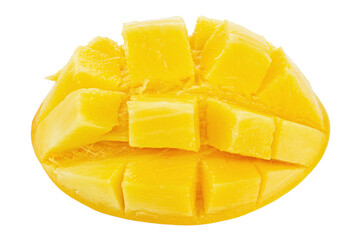 Diced ripe yellow mango. Isolated on a white background.