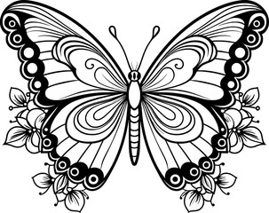 Butterfly Flower Line Art