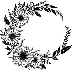 Floral Cycle Wreath Line Art