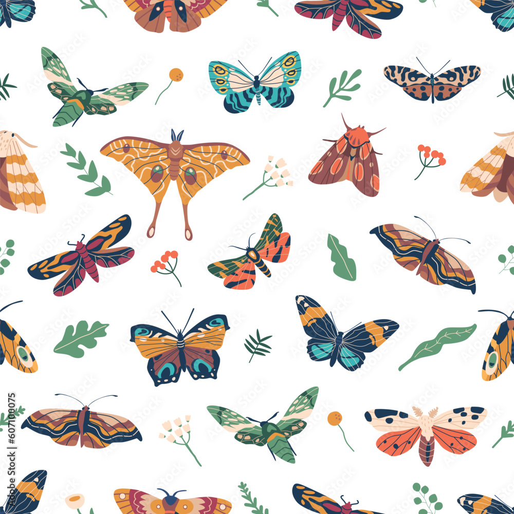 Poster exquisite seamless pattern featuring elegant butterflies in various colors and sizes, creating a cap
