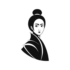 Japanese woman face simple flat portrait vector logo 