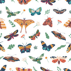 Exquisite Seamless Pattern Featuring Elegant Butterflies In Various Colors And Sizes, Creating A Captivating Design