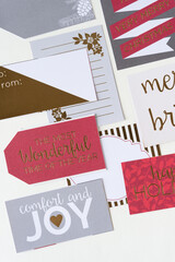 festive holiday tags or labels with pleasant holiday messages 