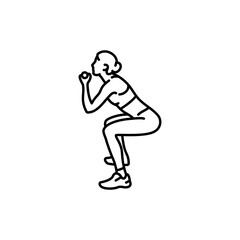 Fototapeta na wymiar Girl doing squats black line icon.