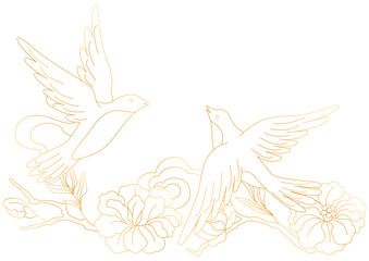 Oriental birds and flowers illustration. Chinese and japanese traditional background.