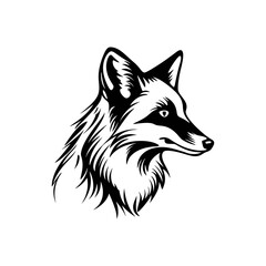 Fox head outline sketch vector. Hand drawn linear illustration. Monochrome silhouette for coloring book.
