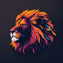 Roaring Majesty: A Silhouette Design of a Lion Head, Sunset Colors Design, Generative AI