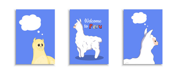 Set of Greeting Cards with Llamas