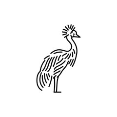 Fototapeta na wymiar Crown-bearing crane bird black line icon.