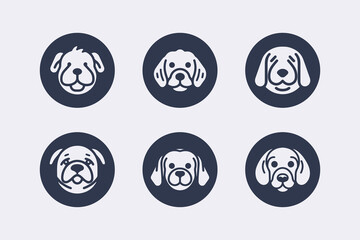 Cute Dog  head vector icon set.