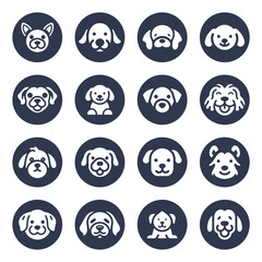 Cartoon Dog face vector line icon set	