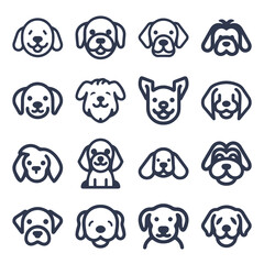 Cartoon Dog face vector line icon set	