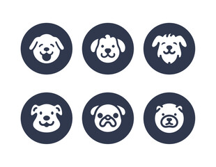 Cartoon Dog face vector line icon set	