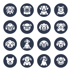 Cartoon Dog face vector line icon set	