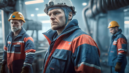 Team worker industry, engineer of Petrochemical oil rig, gas electricity. Generation AI