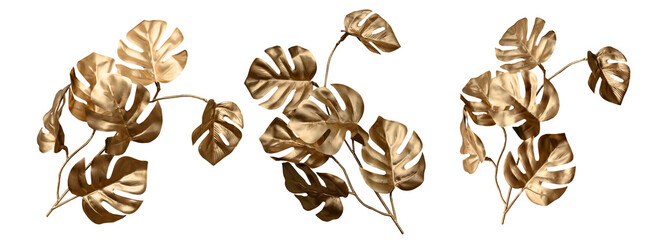 Golden tropical leaf PNG on transparent background Abstract monstera leaf decoration design, PNG  © eakarat