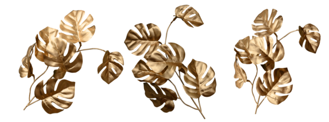 Golden tropical leaf PNG on transparent background Abstract monstera leaf decoration design, PNG	