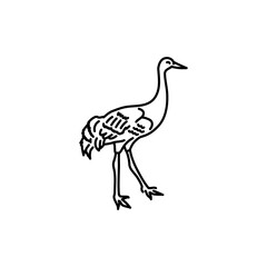 Crane bird black line icon.