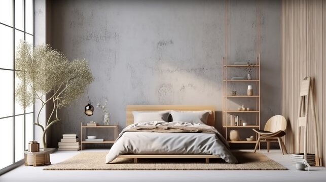 Modern peaceful Bedroom. zen style bedroom. Peaceful and serene bedroom. Generative AI