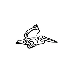Pelican bird black line icon.