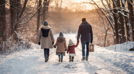family walking on the snow Generative ai