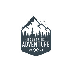 vintage badge seal mountain adventure outdoor logo vector design on white background.