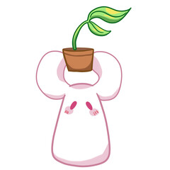 Rabbit Planting Tree Baby Rabbit Love Earth Assembled For Decoration