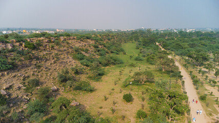 photo taken from a drone, sacred place govardhan hill in india, place of pilgrimage, shrine of believers