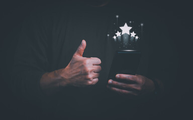 Customer services best excellent business rating experience. Satisfaction survey concept. user gives ratings to service experience on the online application, online marketing, and business processes.