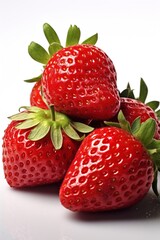 A group of juicy strawberries highlighted on a white background. Generative AI
