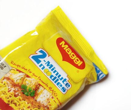 Guwahati, Assam,India - March 27, 2023 : Maggi instant noodles owned by Nestle, isolated on white