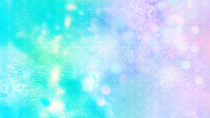 夏　幻想　和柄とクリームソーダの泡　青色から淡い紫のグラデーション　玉ボケ　pale purple　pale blue　