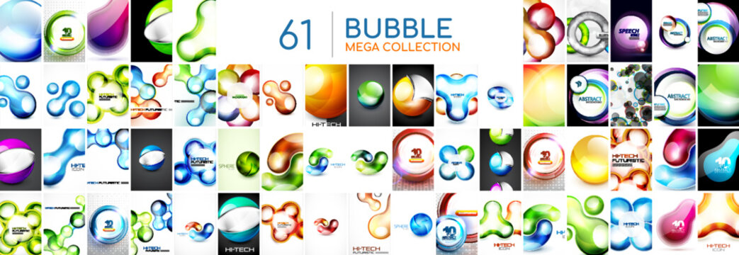 Huge mega collection of techno bubble designs for technology, digital concepts. Abstract backgrounds bundle for wallpaper, banner, background, landing page, wall art, invitation, prints, posters