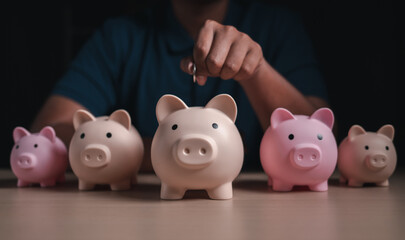 financial, banking, finance, investment, currency, profit, money, wealth, invest, investing. insert coin into piggy banking for some day take profit. financial banking investment. currency money save.