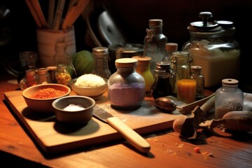 Obraz na płótnie Canvas kitchen table seasoning and stuff food photography