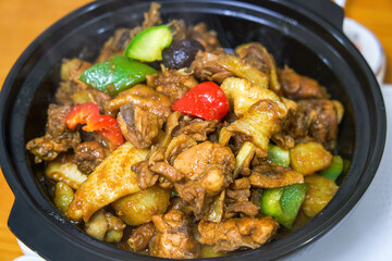A delicious Chinese home cooking dish, braised chicken with yellow sauce