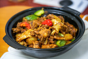 A delicious Chinese home cooking dish, braised chicken with yellow sauce