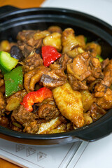 A delicious Chinese home cooking dish, braised chicken with yellow sauce