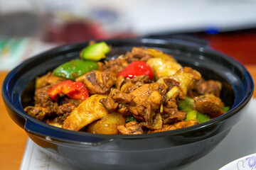 A delicious Chinese home cooking dish, braised chicken with yellow sauce