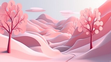 Beautiful mystical pink mountain landscape Generative AI
