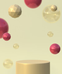 Fototapeta na wymiar Background with realistic balls, transparent glossy bubbles. Abstract minimal design.