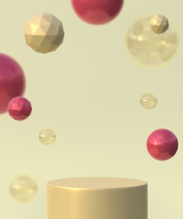 Background with realistic balls, transparent glossy bubbles. Abstract minimal design.