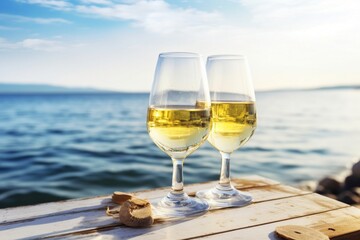 Delicious bottle of wine on the beach Generative AI