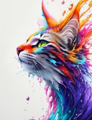 Whiskers: A Cat's Majesty on a Blank Canvas, colorful splashes, Generative AI