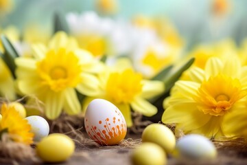 Fototapeta na wymiar easter eggs and flowers Generative AI
